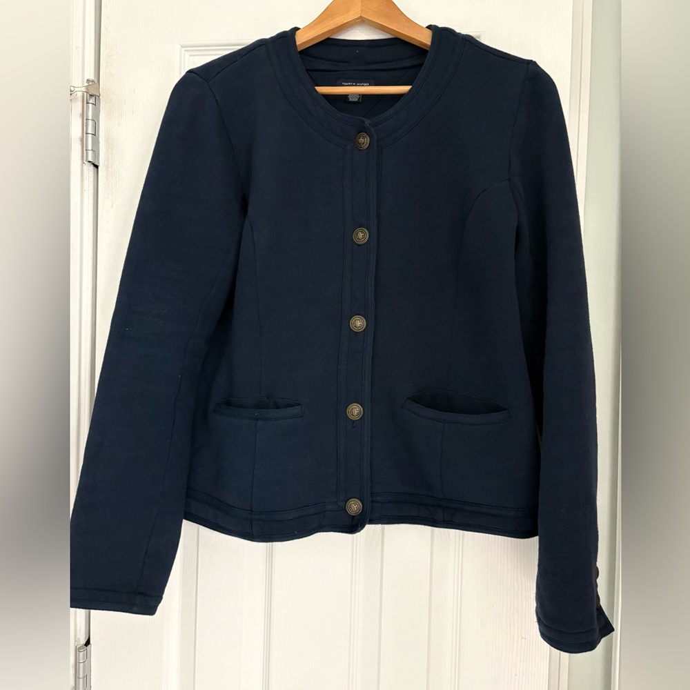 Tommy Hilfiger Dark Blue Fleece Jacket with Button Details